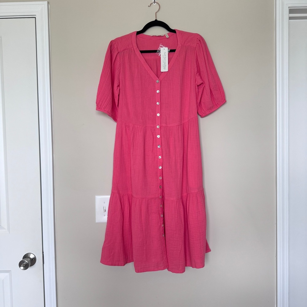 Soft Surroundings Arielle Gauze Midi Dress SunkistCoral Pink Cotton Petite M NWT